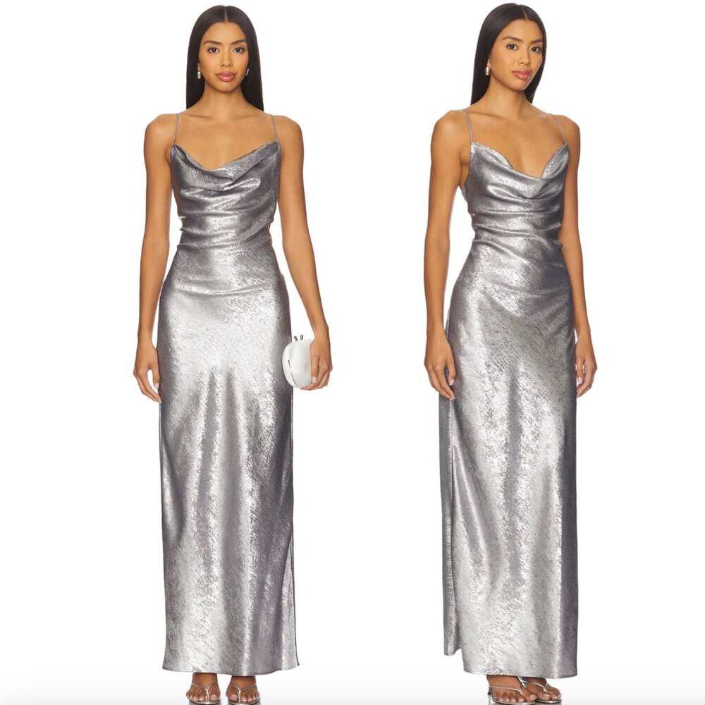 NEW superdown Kit Maxi Dress in Silver Metallic Formal Gown XS
